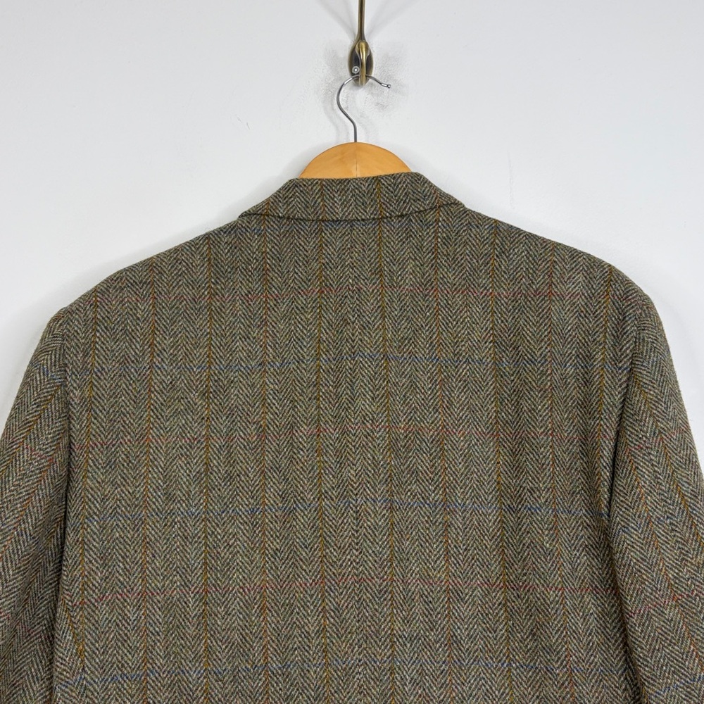 Harris Tweed Sport Coat Men 44L Brown Taupe Wool Herringbone Blue Stripe Blazer - Picture 5 of 16